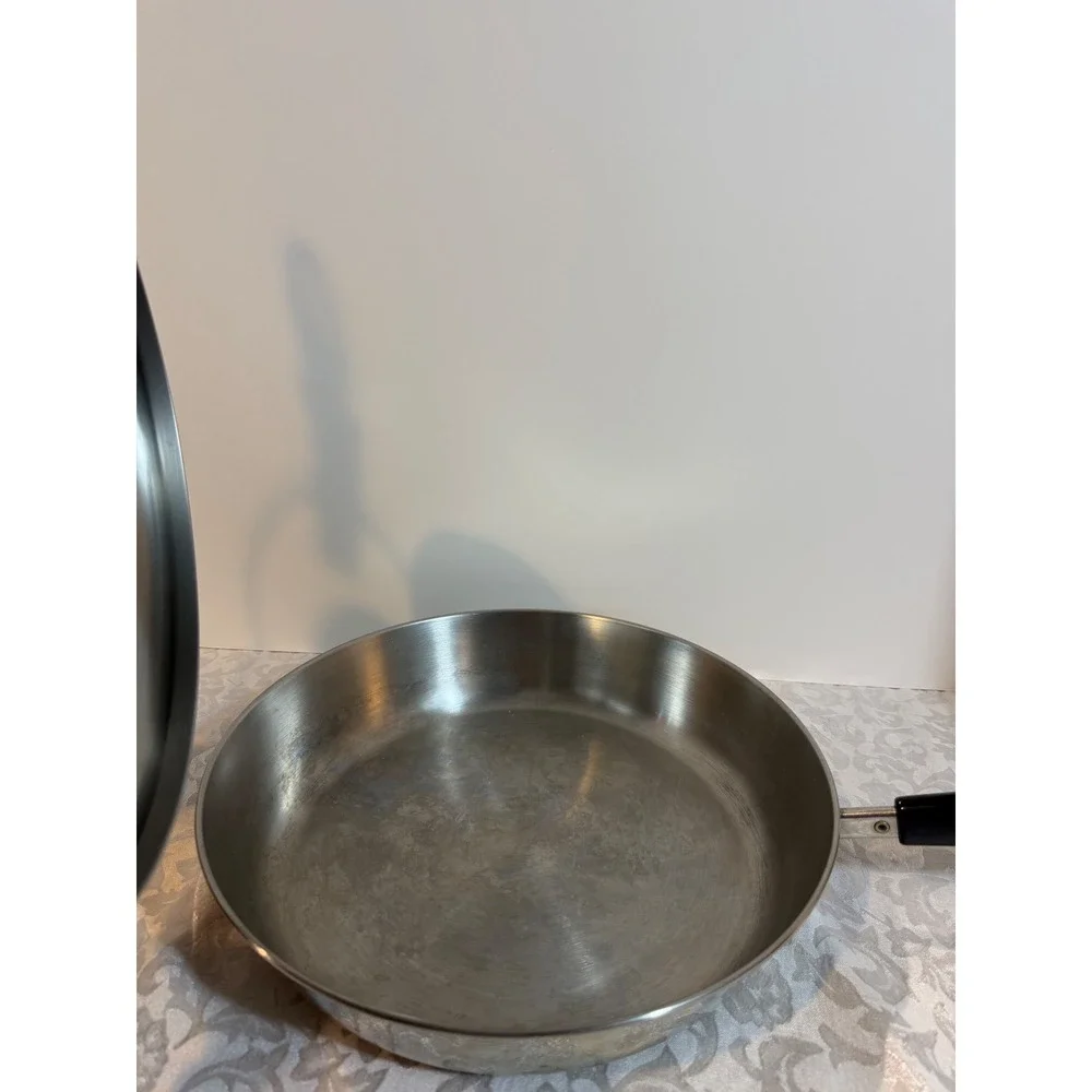 Revere Ware 12 Inch Skillet Copper Bottom Stainless Steel Pan with Lid USA 94m